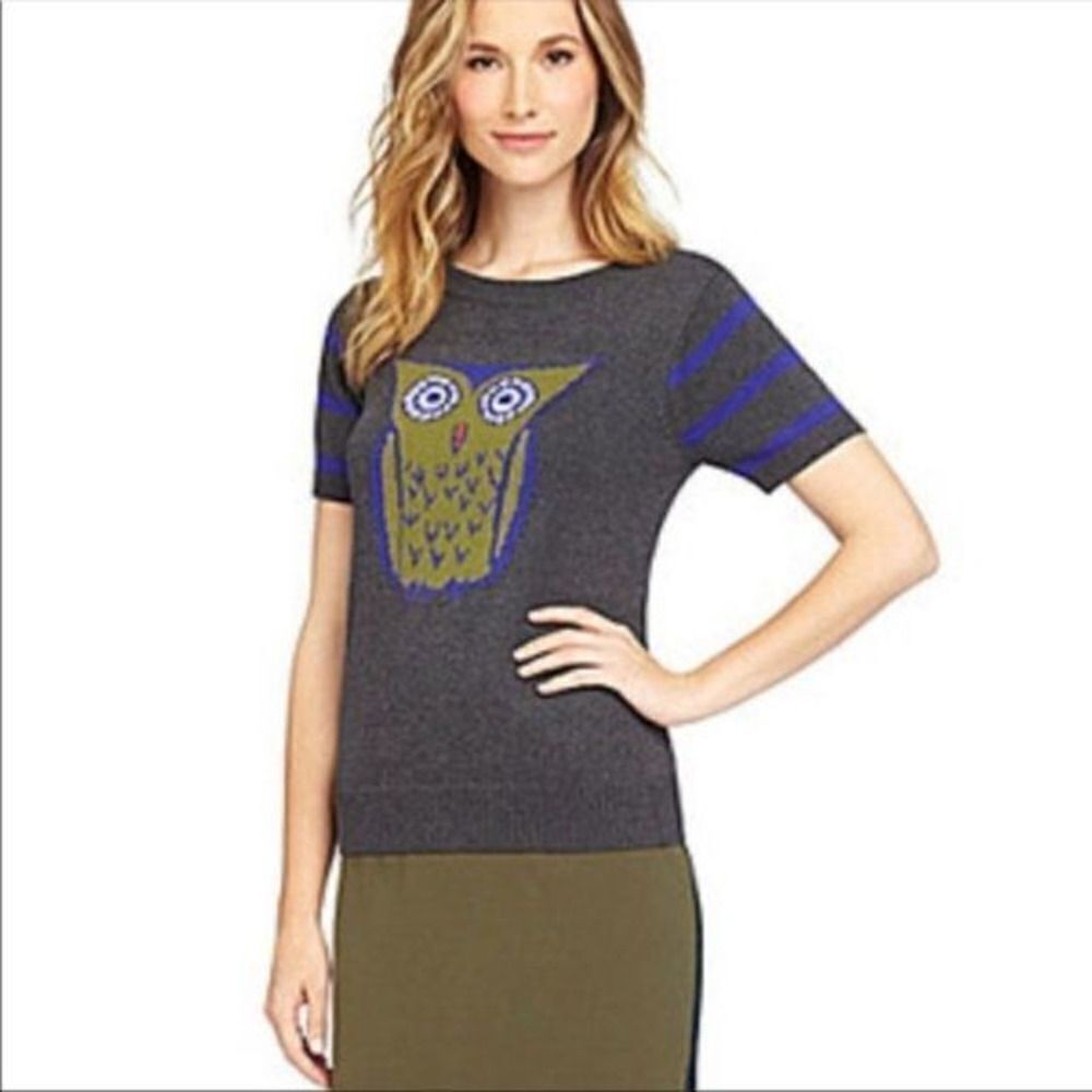 Daniel Cremiux Gray Sheila Owl‎ Short-Sleeve Sweater
